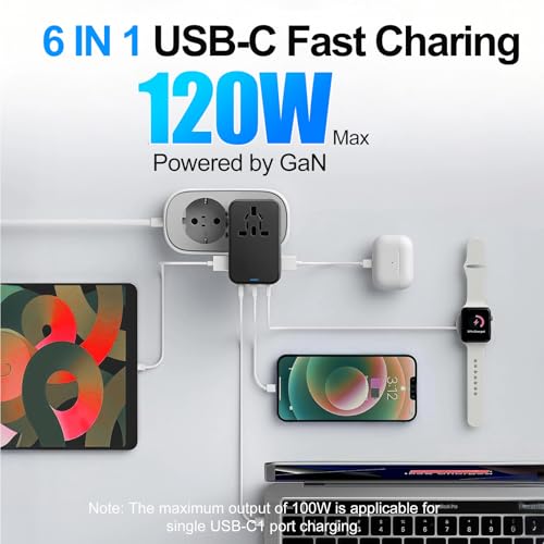 120W GaN Universal Travel Adapter,Laptop Charger International Adapter - color: 120W -Black+Orange