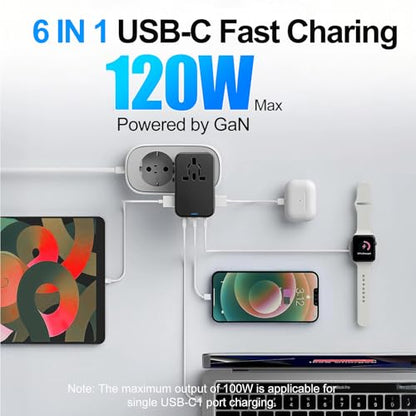 120W GaN Universal Travel Adapter,Laptop Charger International Adapter - color: 120W -Black+Orange