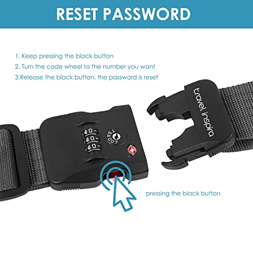 Travel Inspira Luggage Straps for Suitcases with TSA Lock - color: Black
