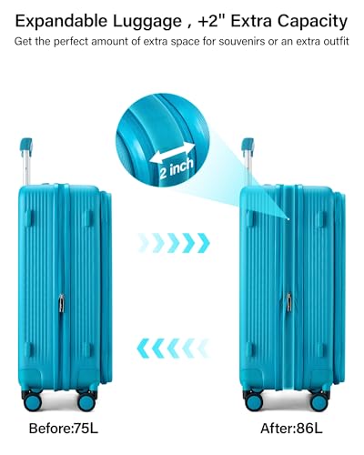 Hanke Top Opening 24" Medium Suitcase Expandable Hard Shell Caribbean Blue - color: Caribbean Blue, size: 24 Inch EXT