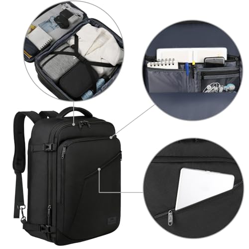 MATEIN Black Mens Travel Backpack, Expandable Carry on Backpack for Women - color: Black, size: Large