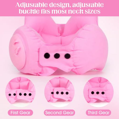 Inflatable Neck Pillow, Portable U-Shaped Travel Pillow with Adjustable Snap Pink - color: Pink
