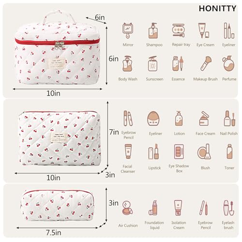 honitty Makeup Bag,Quilted Cosmetic Bags for Women - color: Cherry-2