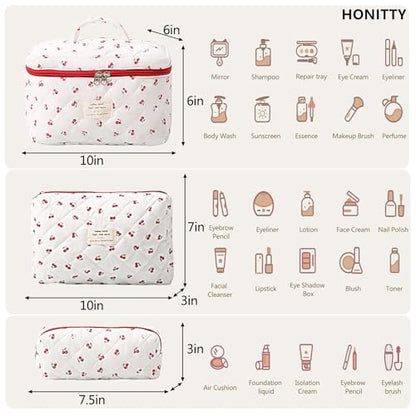 honitty Makeup Bag,Quilted Cosmetic Bags for Women - color: Cherry-2