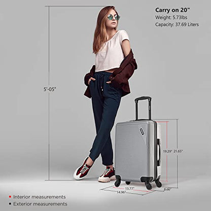 DUKAP DISCOVERY 20-Inch Carry-On Hardside Spinner Luggage Lightweight Bag - color: Silver, size: 20 Inch