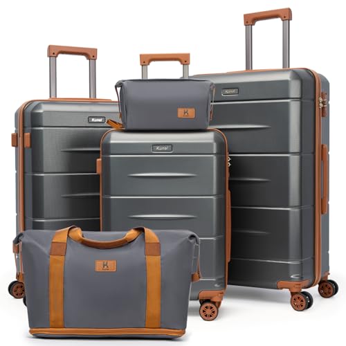 KUNEL Luggage Sets, Lightweight Durable Hardshell, 5 Piece, 20/24/28Inch - color: Gray