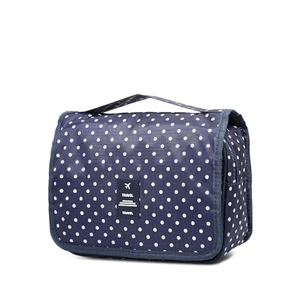 Sechunk Waterproof Travel Toiletry Bags Hanging Multi-function Cosmetic Bag Makeup Bag for Women - color: navyRound Dot