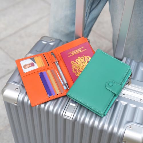 Leather Passport Cover Wallet Travel Essentials Holder with Zipper Pocket - color: Cyan