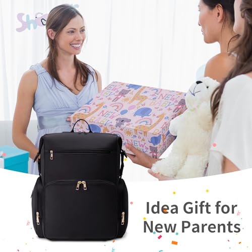 CEI-CEI Neoprene Diaper Bag Backpack with Changing Pad, Large Newborn Baby Maternity Bags Travel Tote with Insulated Pockets (Black) - color: Black