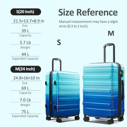 Carry on Luggage 22x14x9 Airline Approved, Expandable - color: Ocean, size: S (20 In Carry-on)