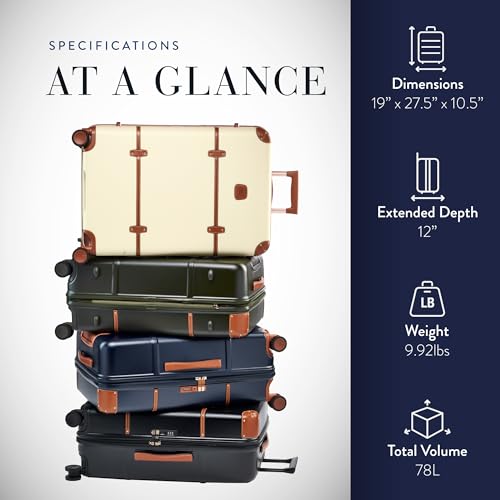 Bric's Bellagio 3.0 Spinner Trunk- Luxury Hardshell Check In Luggage with Large Wheels, Telescopic Handle, Leather Detailing - Expandable Rolling Suitcase - 27", Cream - color: Cream, size: 27" Checked-Medium