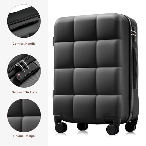 Hardshell Luggage Sets, Lightweight Stripes Suitcases with Spinner Wheels, Black Black - color: Black Black, size: 20/24/28 Inch