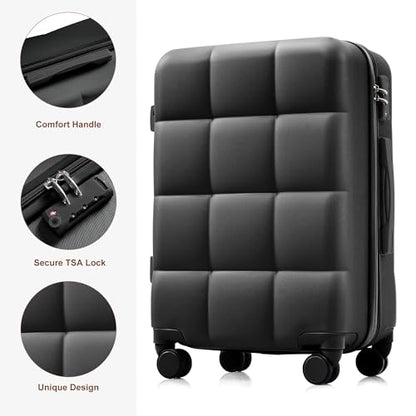 Hardshell Luggage Sets, Lightweight Stripes Suitcases with Spinner Wheels, Black Black - color: Black Black, size: 20/24/28 Inch