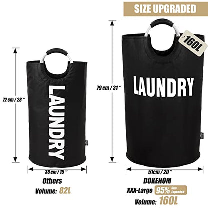 DOKEHOM 160L XX-Large Laundry Basket Bag, Collapsible Tall Hamper, Black - color: Black, size: 160L