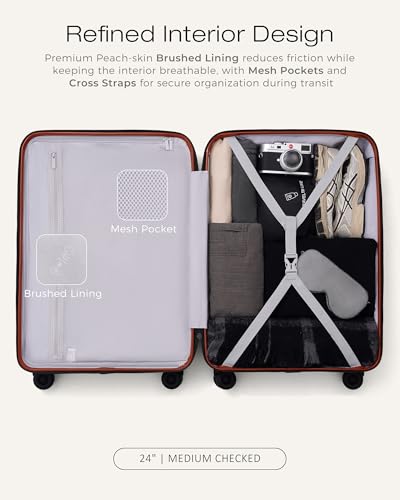 Coolife Luggage, Lightweight PC Hardside Suitcase, Checked-Medium 24-Inch - color: Brown, size: Checked-Medium 24-Inch