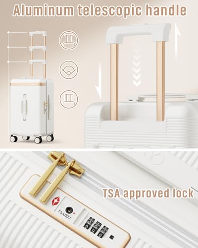 Joyway 22 Inch Carry On Luggage with Spinner Wheels and Cup Holder, White - color: Beige, size: 22 inch