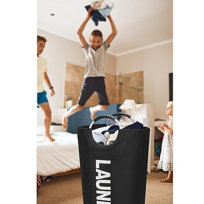Maxsilan 90L Large Laundry Basket, Freestanding Tall Clothes Hamper, Collapsible Laundry Bag, Black (Pack of 3) - color: Black, size: 90L (Pack of 3)
