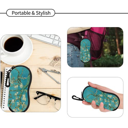 Hion Sunglasses Soft Case Ultra Light Neoprene Zipper Eyeglass Case With Belt Clip - color: 2b-almond Blossom