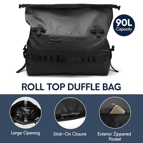 Haimont IPX7 Waterproof Roll-Top Dry Duffel Backpack Bag - color: Black, size: 90L