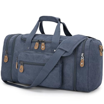 Gonex Canvas Duffle Bag, Expandable 60L Travel Overnight Weekender Bag - color: Denim Blue, size: X-Large-60L (Without Shoe Compartment)