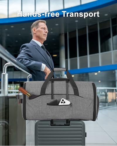 NPBAG Convertible Garment Duffle Bags for Travel - Carry on Garment Bag, Suit Bag for Men & Women, 3 in 1 Foldable Travel Duffle Backpack with Shoulder Strap (Woven Grey) - color: Woven Grey