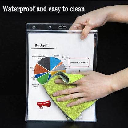 Ollain 10 PCS Job Ticket Holders Waterproof Resealable Zip Dry Erase Document Holder Clear Hard Plastic Sleeves, 8.5" x 11" | Duty Work Pocket Hanging Sheet Protectors (Pack of 4) - size: 8.5" x 11" (Pack of 4)
