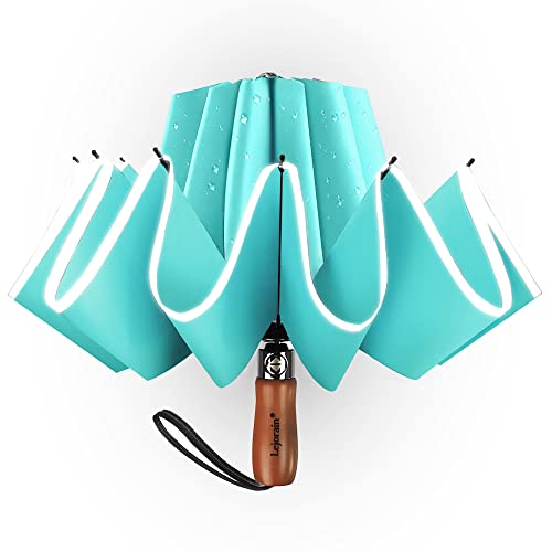 Reverse Umbrella 50 Inch Large Golf 10 Rib Auto Open Close Rain Travel - color: 06.Lake Green