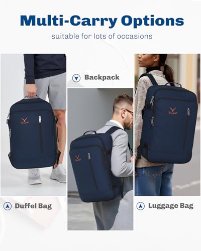 Hynes Eagle 38L Flight Approved Backpack Carry On Travel Bag for Men Women - color: Dark Blue