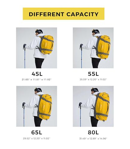 Ubon Convertible Duffel Backpack Weekender Gym Bag with Shoe Compartment - color: Yellow, size: 55L