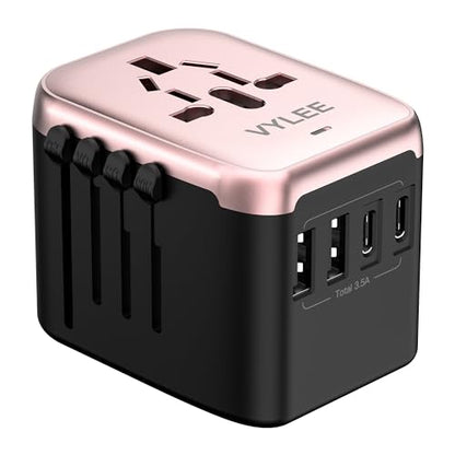 VYLEE Universal Travel Adapter, 5 in 1 International Power Adapter - color: Rose Gold