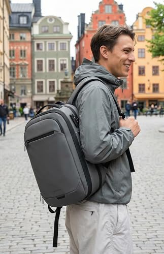 45L Travel Backpack with Vacuum Compression System Fits 16" Laptop | Expandable Carry On Backpack with Pump, Water Resistant, TSA Lock, Vacuum Backpack for Travel & Business - color: Gray B