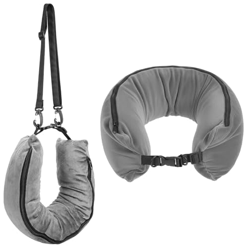 Stuffable Travel Pillow Stuffable Neck Pillow for Traveling Fillable Neck Pillows with Clothes Storage Fits 5+ Days of Travel Essentials Blue - color: Grey