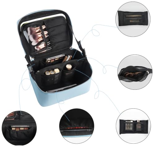 Travel/Daily Makeup Bag/Cosmetic Case with Detachable LED Mirror - color: Sky Blue