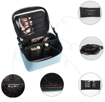Travel/Daily Makeup Bag/Cosmetic Case with Detachable LED Mirror - color: Sky Blue