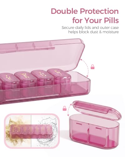 Daviky Weekly Pill Organizer with Large Capacity, 7 Day Pill Case 1x a Day - color: Pink Purple