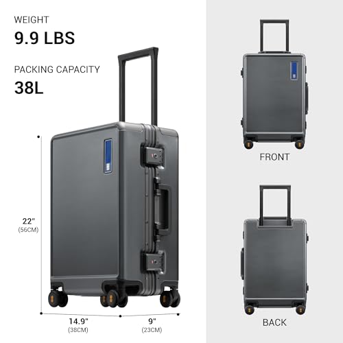 LEVEL8 Zipperless Carry On Luggage Airline Approved with Aluminum Frame, Hard Shell Suitcase with Spinner Wheels, Metal Checked Luggage with Double Tsa Locks, 20 Inch, Grey - color: Grey, size: Carry-On 20 Inch (Without Organizers)