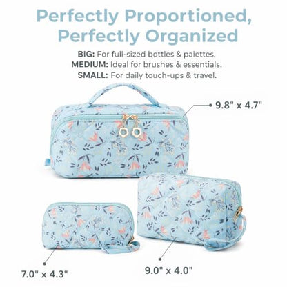 YTL Travel Makeup Bag, Puffer Cosmetic Organizer Bag for Women, 3 Pcs Sets - color: Light Blue Puffer