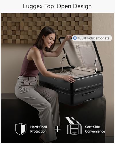 LUGGEX Checked Top Opening Suitcase Bundle, Black, 28"