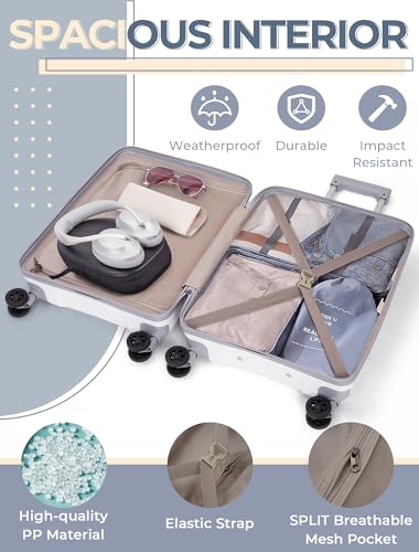 CONCEPTEN Luggage Sets 3 Piece, PP Hardshell Suitcases Set with Wheels - color: White, size: 3 Piece Sets (21/Db/Tb)