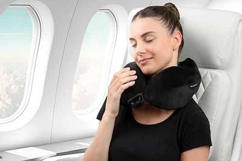 Brookstone Neck Travel Pillow Lightweight Contoured Memory Foam Support - color: Black