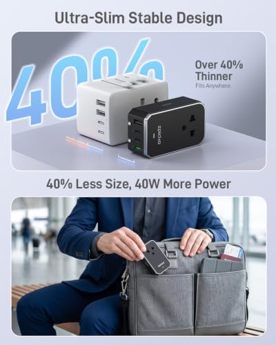 EPICKA Air 40W Universal Travel Adapter PD&QC with 1AC/3USB-C/1USB-A - style: 40W-Black