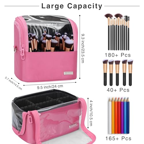 TANTO Makeup Brush Case, Stand-up Foldable Makeup Brush Holder with Divide - color: Rose Pink, size: 1-Large