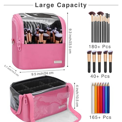 TANTO Makeup Brush Case, Stand-up Foldable Makeup Brush Holder with Divide - color: Rose Pink, size: 1-Large
