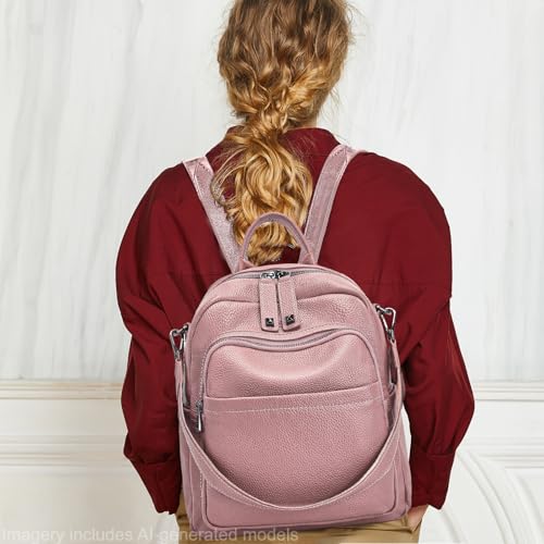 BOYATU Genuine Leather Backpack Purse Women: Convertible Elegant Backpacks - color: 06 Medium-coral Pink