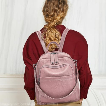 BOYATU Genuine Leather Backpack Purse Women: Convertible Elegant Backpacks - color: 06 Medium-coral Pink