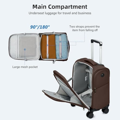 HanTrip 16 Inch Underseat Mini Carry On Luggage with Spinner Wheels, Coffee - color: Coffee