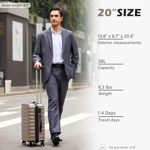 Coolife Lightweight Luggage with TSA Lock,Carry On Brown - color: Brown, size: Small(20in)