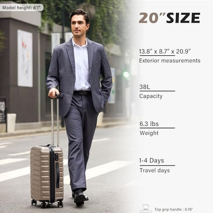 Coolife Lightweight Luggage with TSA Lock,Carry On Brown - color: Brown, size: Small(20in)