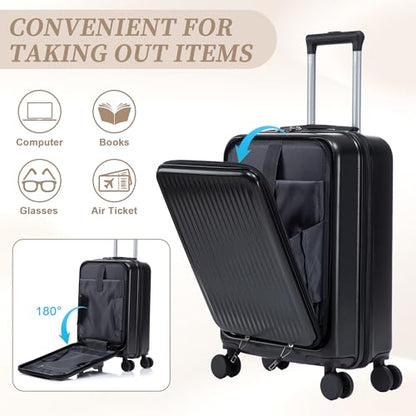 Merax Carry On Luggage,20 IN Top Open Suitcase with 14 Inch Cosmetic Case - color: Black, style: Modern