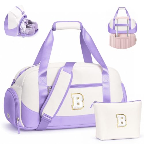 YOOLIFE Initial Overnight Weekender Duffle Bag for Travel Girls Purple B - color: Purple